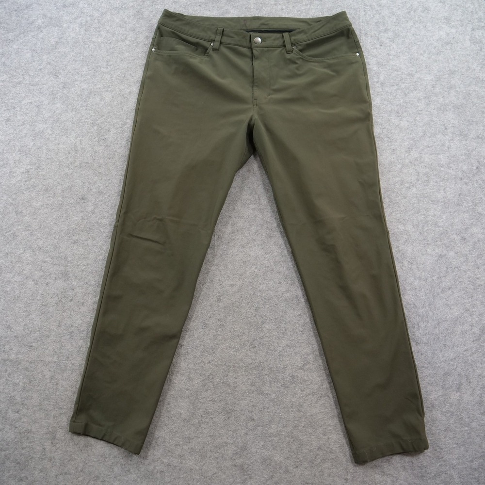 Lululemon Pants Mens 34 Green ABC Slim Straight Flat Front Pockets Warpststreme